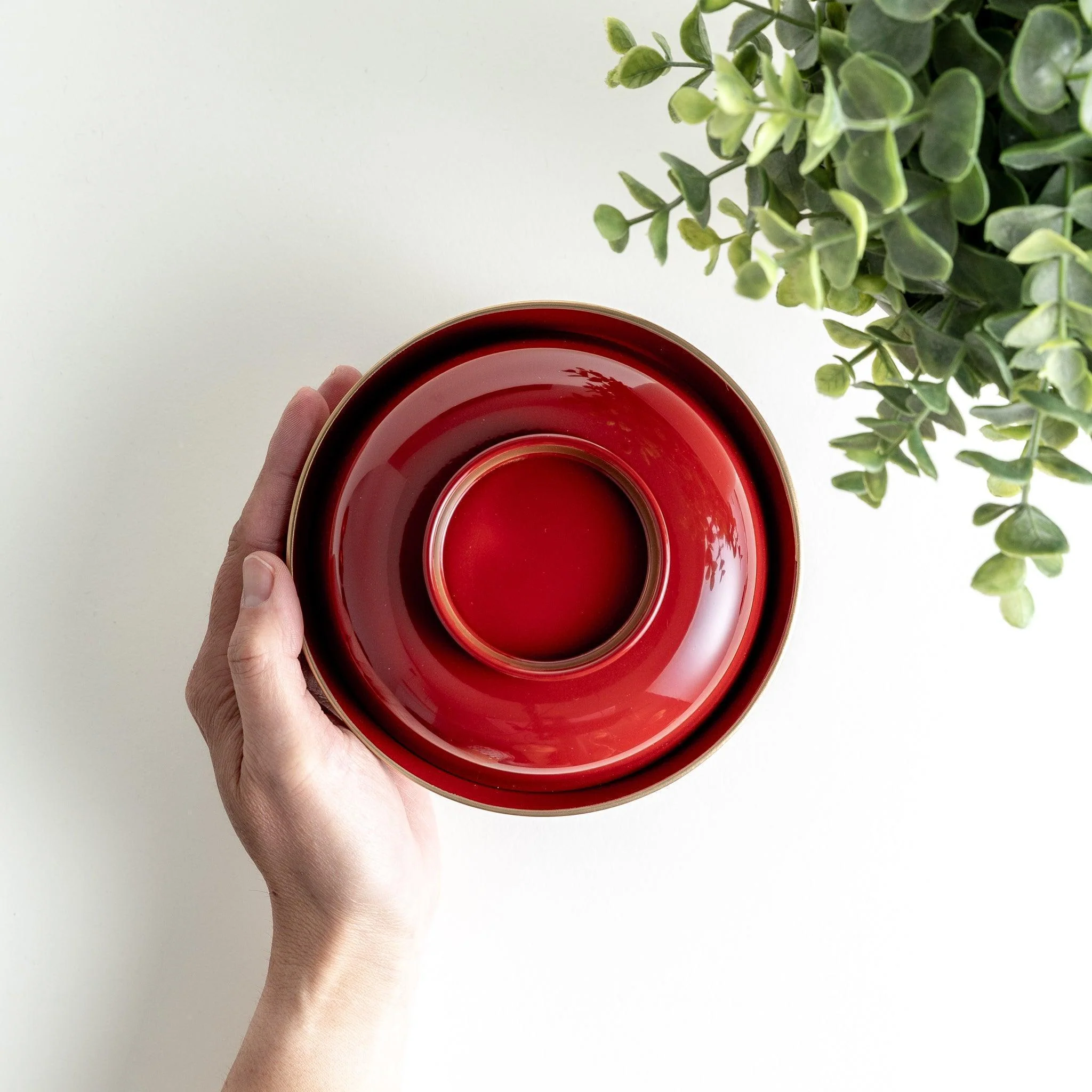 Vermilion Curved Miso Soup Bowl with Lid - Image 4